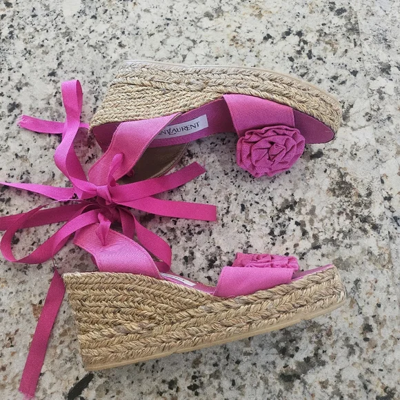 SOLD....Yves Saint Laurent Pink Wedge Sandals - Picture 7 of 12